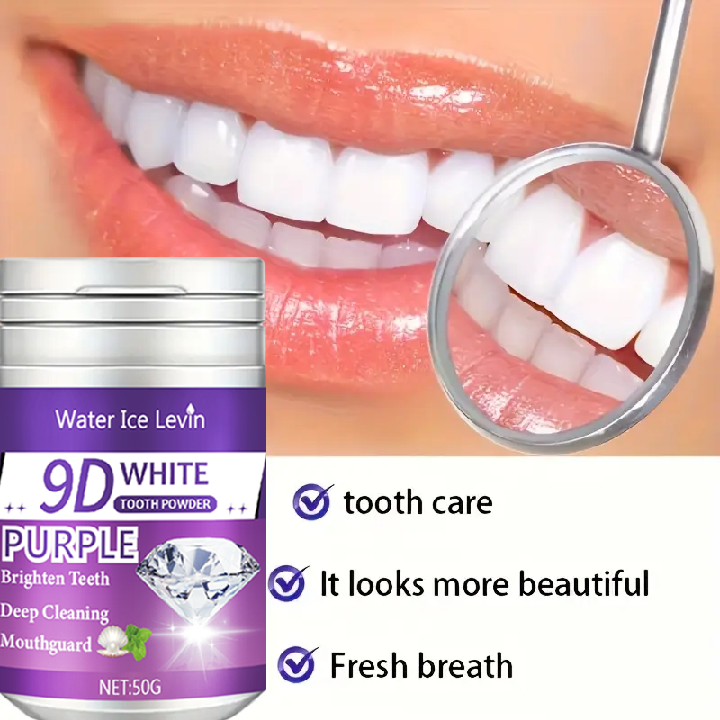 9D White Purple Toothpowder. B - Teeth Whitening App recensie en prijs