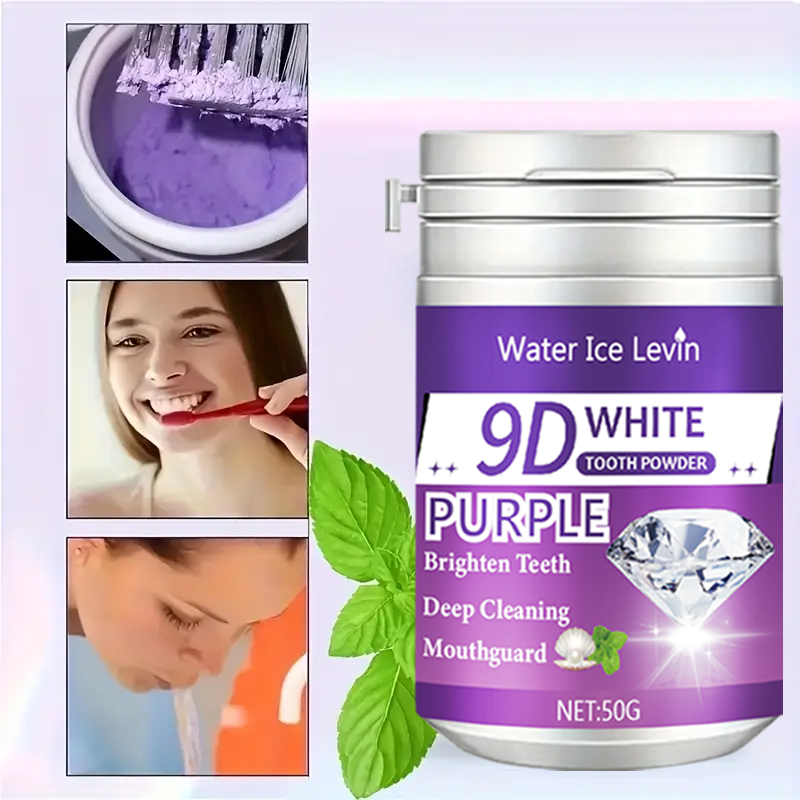9D White Purple Toothpowder. B - Teeth Whitening App recensie en prijs