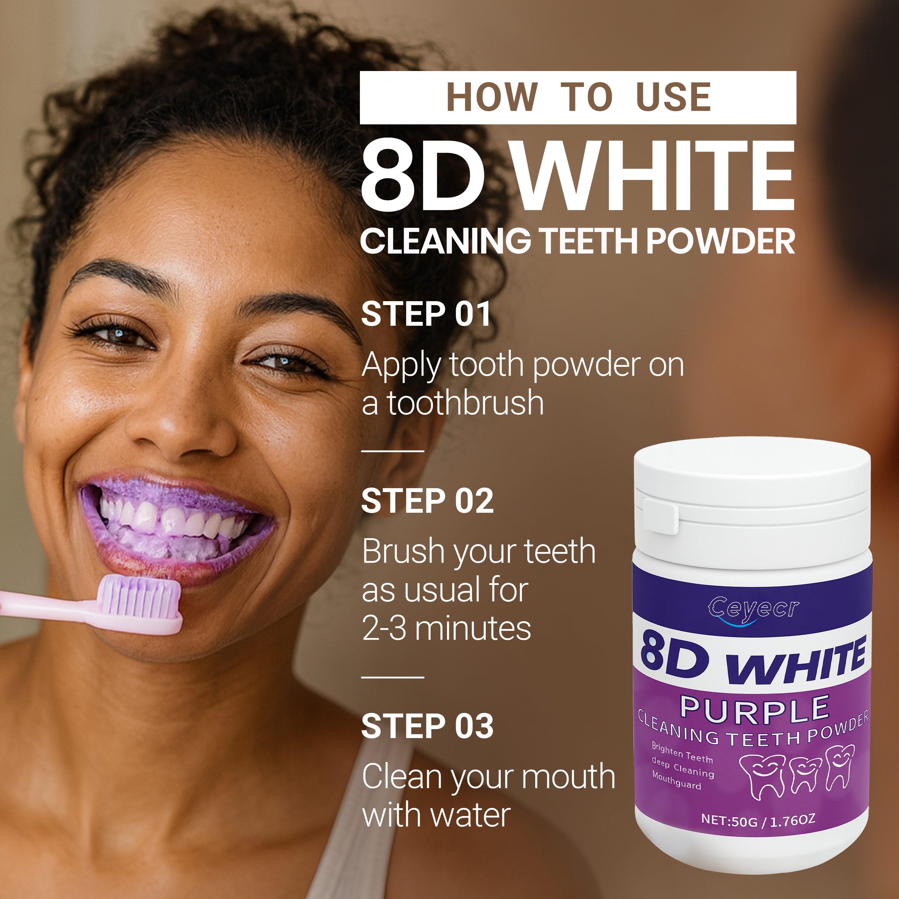 8D white Teeth Whitening Powde - Teeth Whitening From Home recensie en prijs